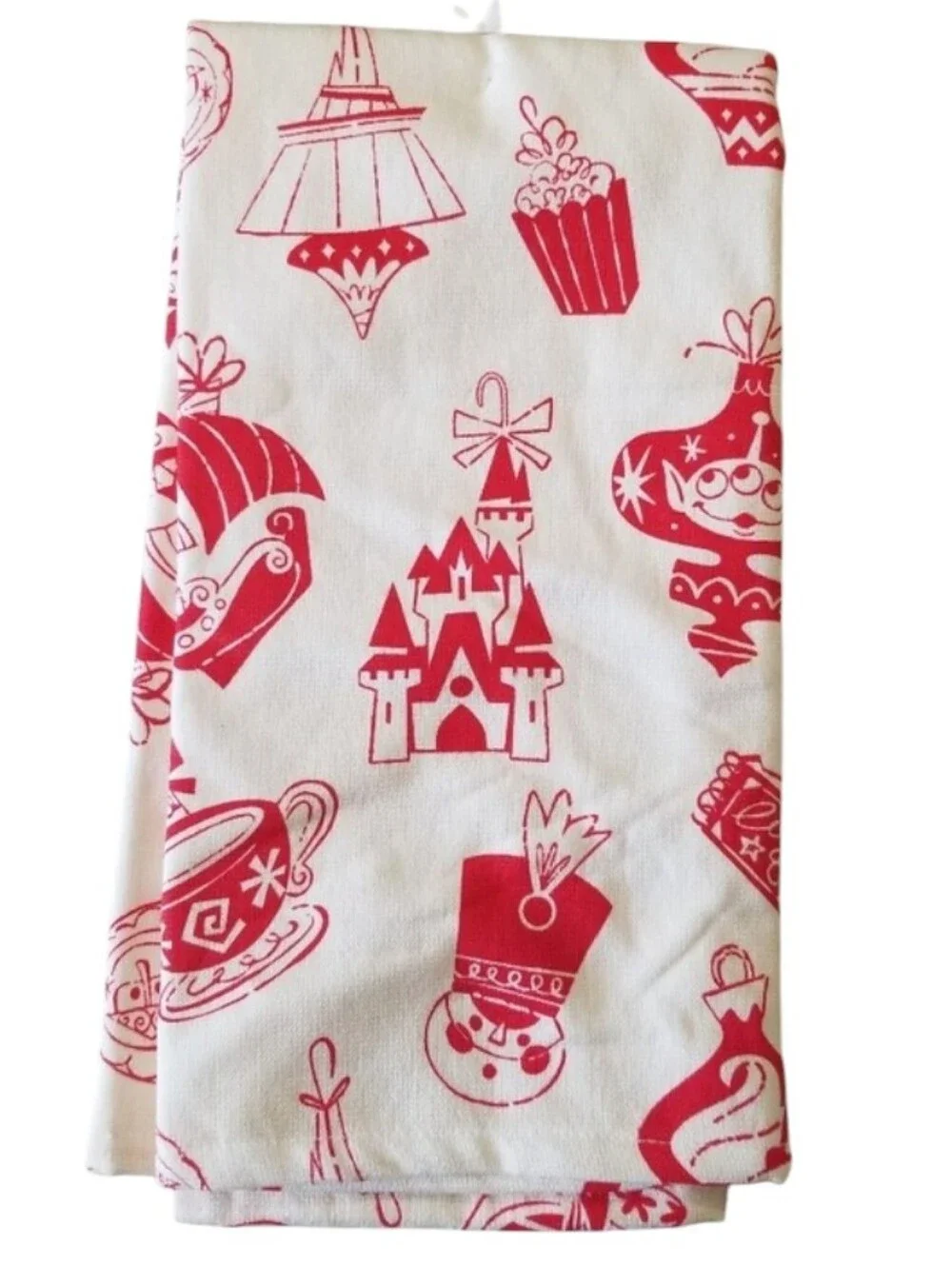 Disney Parks Holiday Icons Red Toile Kitchen Towel